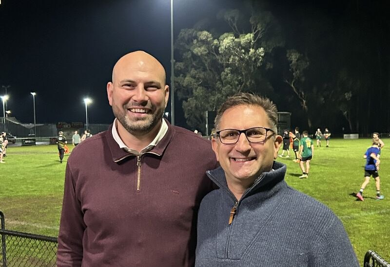 Troy Armstrong with the host of Talking Aussie Farming at the Yarra Junction Football Netball Club